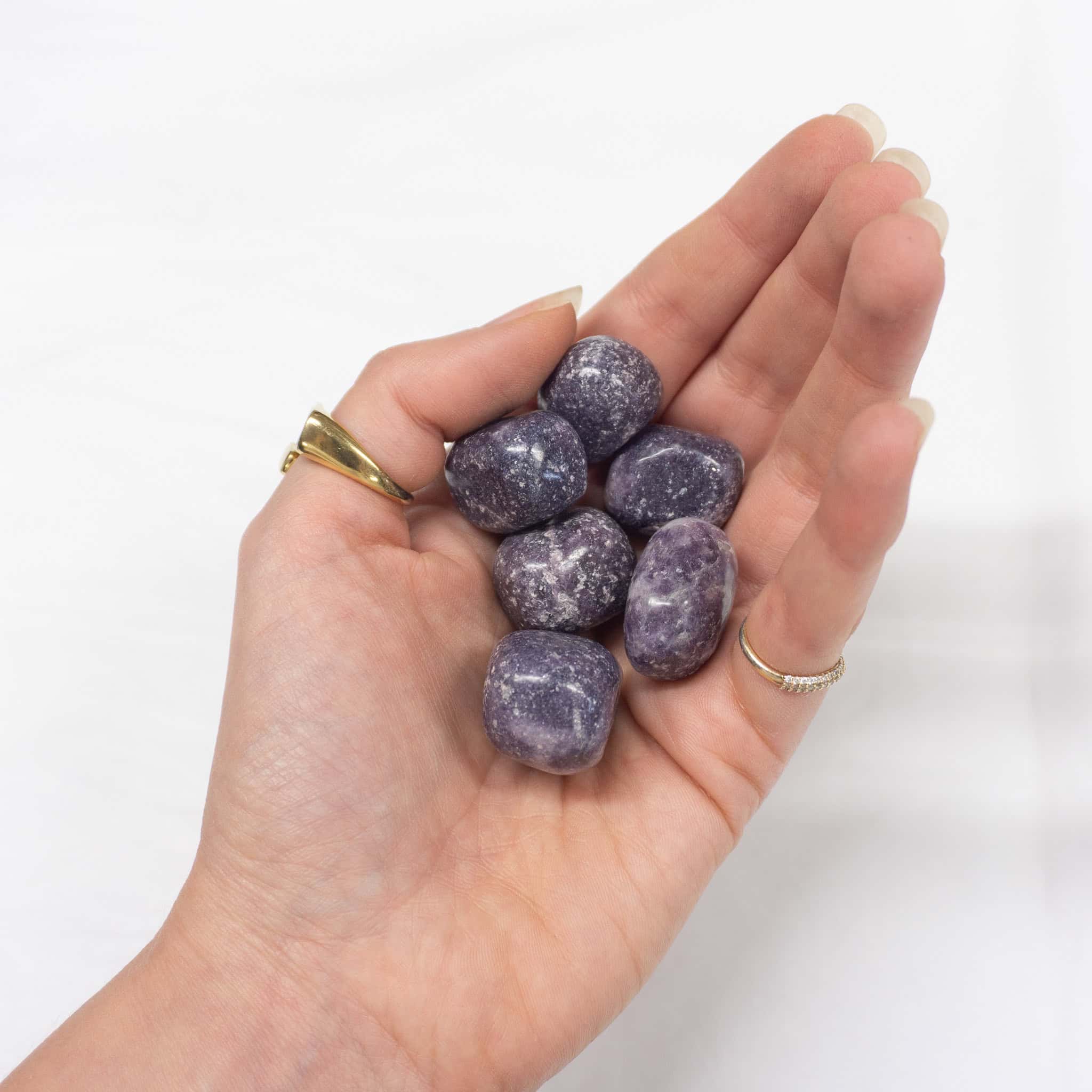 amethyst A handful of Lepidolite tumbles