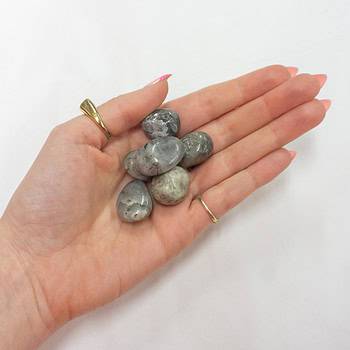 A handful of Labradorite tumbles
