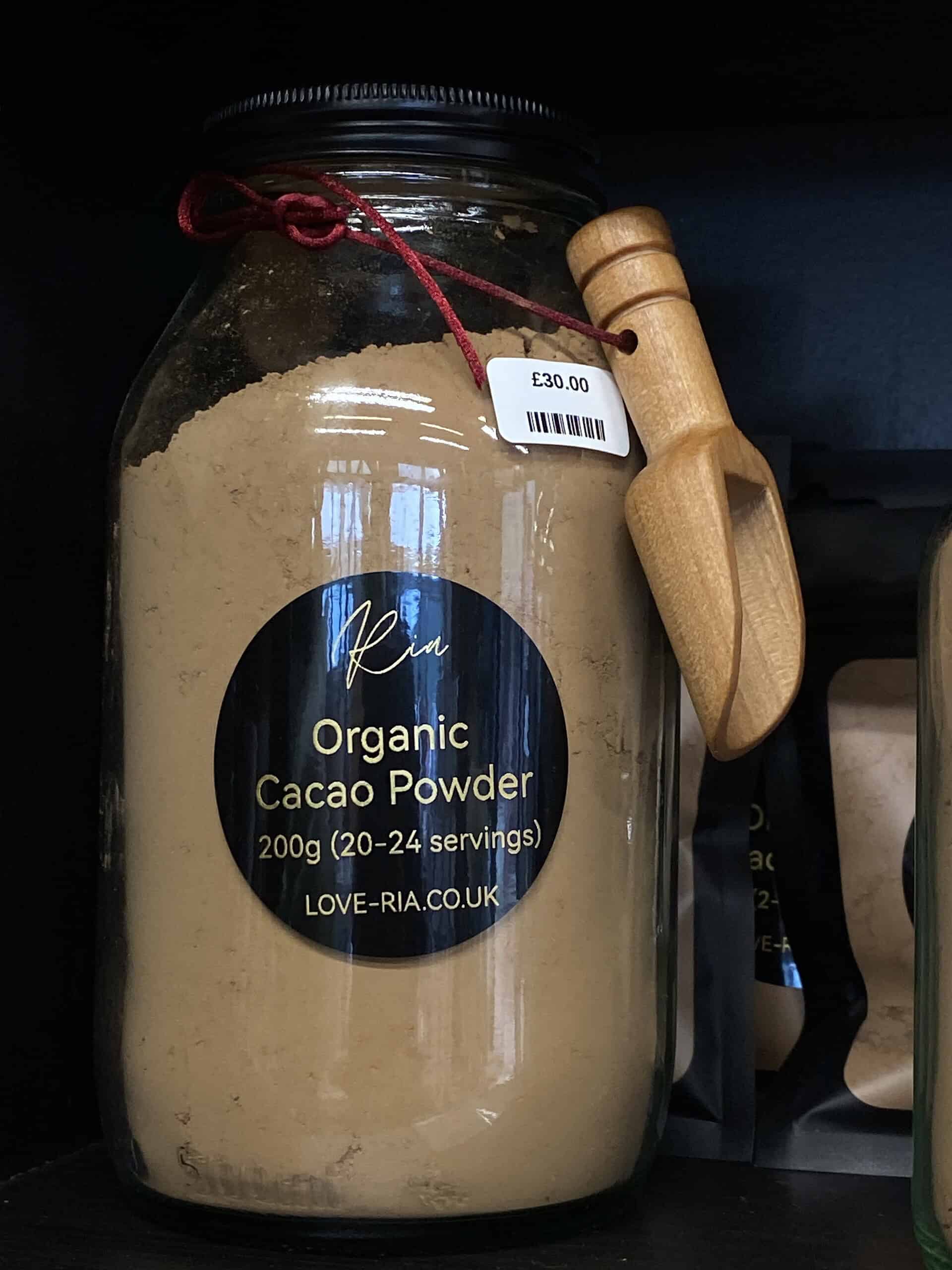 1780573578622 0 scaled Organic Cacao Powder Glass Jar with mini scoop 200g